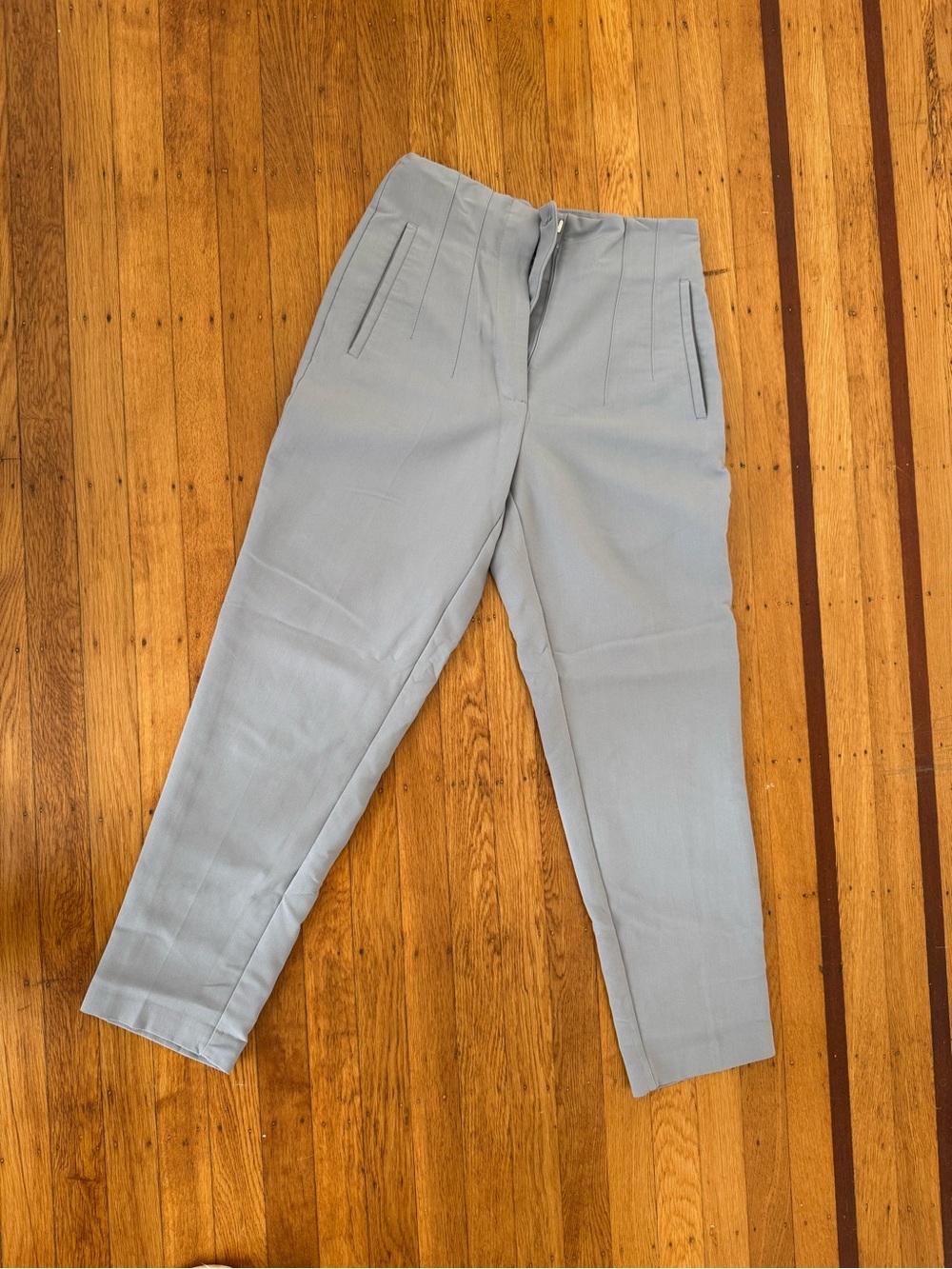 Zara Light Gray/ Blue High-Waisted Straight Leg Trouser
